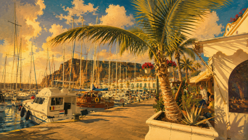 Hafenbecken von Puerto de Mogán mit Booten
